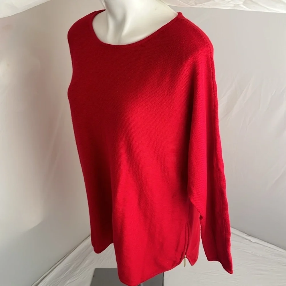 MICHAEL Michael Kors red boatneck sweater with gold zippers on sides